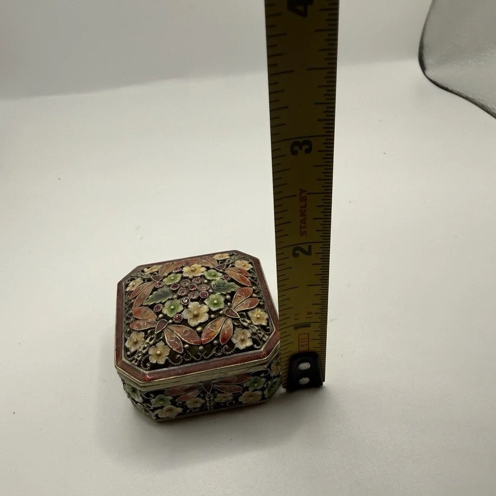 Vintage‎ Style Dragonfly Floral Trinket Box Enamel Rhinestone Jewelry Box